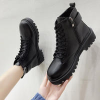 Moda casual muffin botas de mujer negras de suela gruesa con cordones y suela gruesa - details 17