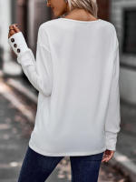 Camiseta holgada de manga larga con cuello en V para mujer, Tops blancos informales, jersey de oficina, otoño e invierno, nuevo - details 5