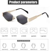 Gafas de sol para mujer, vintage, estrechas, hexagonales, montura de metal, retro, UV400 - details 1