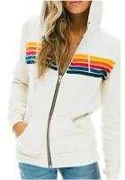 Sudadera con Capucha de Manga Larga Unisex Moda Casual para Otoño Estilo Aviador con 5 Rayas Arcoíris - details 8