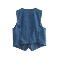 BUNO-Chaleco vaquero con cuello en V para mujer, prenda de vestir de estilo francés, sencillo, con clip en la espalda y corazón - details 2