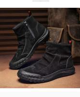 Zapatos de cuero de Pu, botas planas para correr con cremallera de moda británica, botines casuales para hombre - details 10