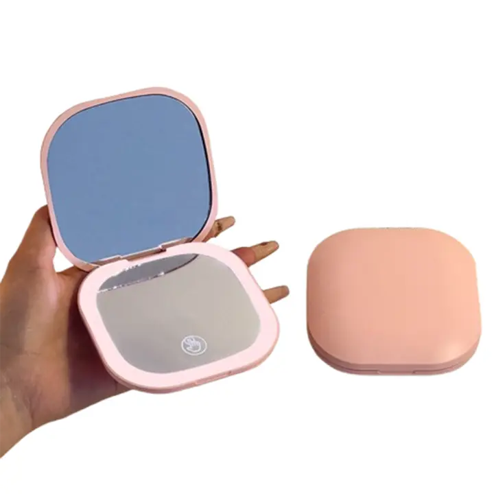 Espejo de maquillaje LED de doble cara, espejo de bolsillo con Interruptor táctil 1X/3X con luz, modos de iluminación de 3 colores, portátil - 1