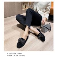 Zapatos planos de piel de visón con lazo de cristal para mujer, mocasines de algodón de felpa cálidos, cuentas de cordones de punta cuadrada, Invierno - details 24