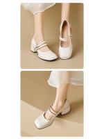 Zapatos Mary Jane franceses para mujer, tacones gruesos, una sola tira, estilo universitario, zapatos pequeños de cuero, zapatos sencillos retro - details 1