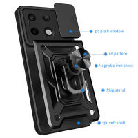 Funda de teléfono para Xiaomi Poco X6 5G, soporte de anillo de armadura, cubierta de lente deslizante trasera, protección a prueba de golpes, carcasa dura - details 4