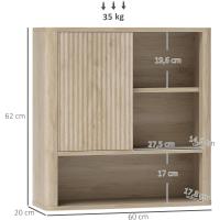 Armario de Baño de Pared Natural Diseño de Perfil Curvo Estantes Ajustables Puerta Corredora - details 2