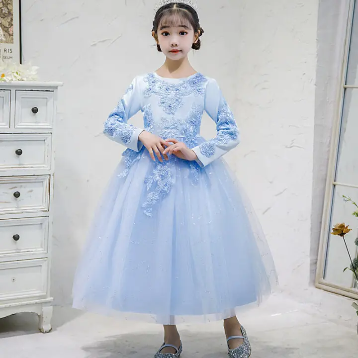 Vestido de niña para otoño/invierno, estilo princesa, largo, con flores, para boda, fiesta, piano. - 1
