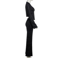 BUNO-Conjunto de 2 piezas de retazos a rayas para mujer, Tops de manga larga con escote y cuello bajo + Pantalón recto con cintura elástica, traje de tendencia urbana - details 8