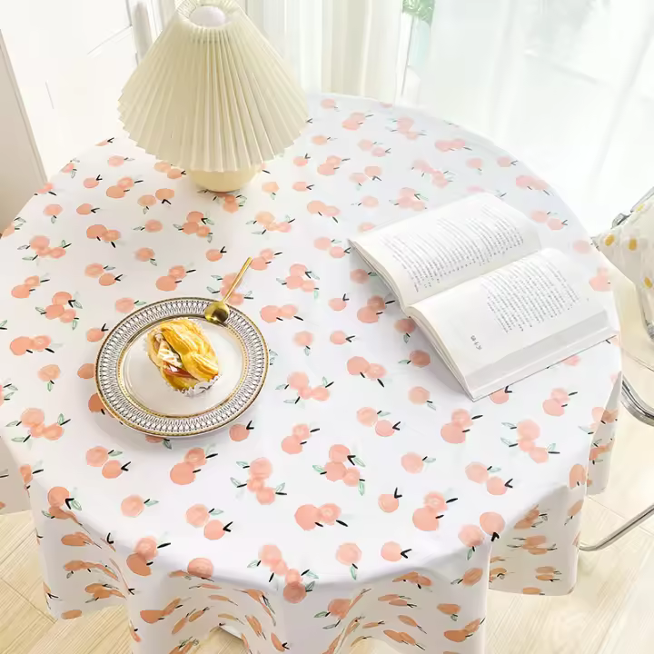 Mantel redondo impermeable de PVC, cubierta de mesa con estampado a prueba de aceite para cocina, jardín, comedor y boda - 1