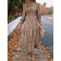 Primavera otoño nuevos vestidos de cuello redondo para mujer vestido de manga larga estampado A-line liquidación - details 1