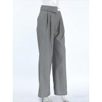 Pantalones holgados rectos grises informales de cintura alta para mujer primavera otoño - details 1
