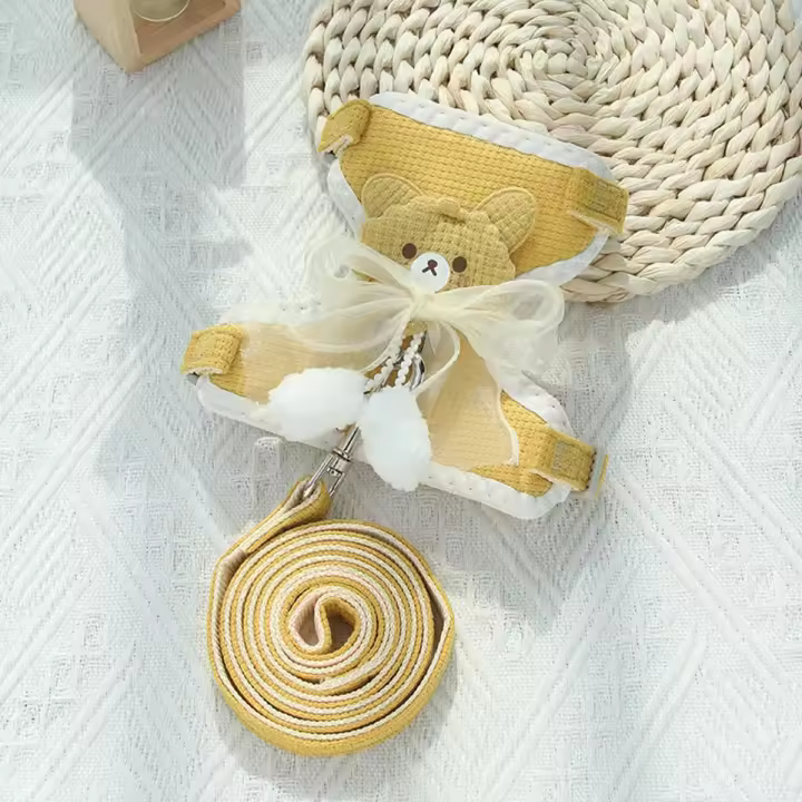 Conjunto de correa y chaleco para mascotas, arnés de pecho para gato con dibujos animados, antirotura, pequeño, 1 unidad - 1