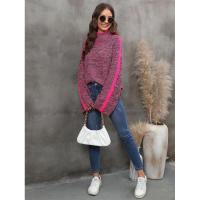 Suéter de punto corto para mujer, jersey de cuello alto, colores mezclados, empalme, estilo coreano, recién llegado - details 1