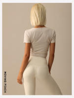 Camiseta deportiva de manga corta para mujer, Top ligero de Yoga, detalle envolvente frontal, suave y transpirable, BTM - details 2