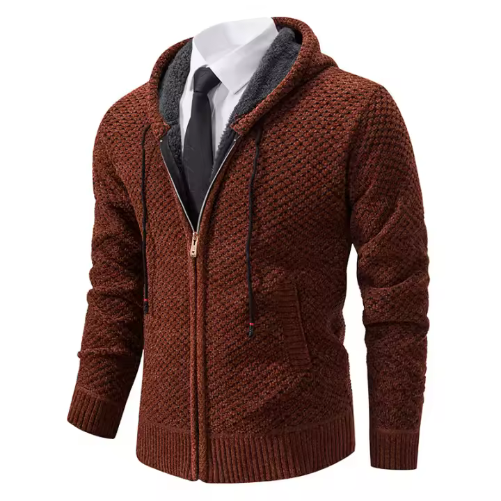 Abrigos de punto a la moda para hombre, Tops gruesos de lana holgados y lisos para exteriores, cárdigan con capucha versátil para otoño e invierno, suéter para hombre - 1