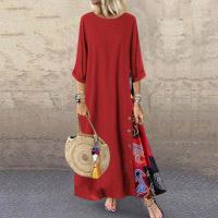 Vestido Vintage de talla grande para mujer, Vestido largo estampado con botones laterales y manga 3/4 de verano, vestidos largos para mujer - details 2