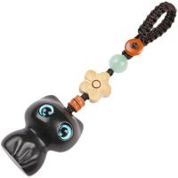 Colgante para teléfono, colgantes para llaves de coche, colgante de estilo chino, colgante de gato de la suerte, anillo para teléfono móvil, llavero de madera de sándalo, correa para llavero - details 0