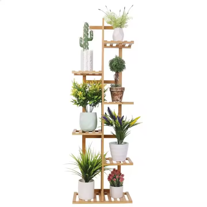Decoración de Maceta de Bambú: Escalera Vertical para Flores Soporte de Estante para Esquina Exterior Interior Balcón Jardín Salón 40 x 20,2 x 121,9cm - 1
