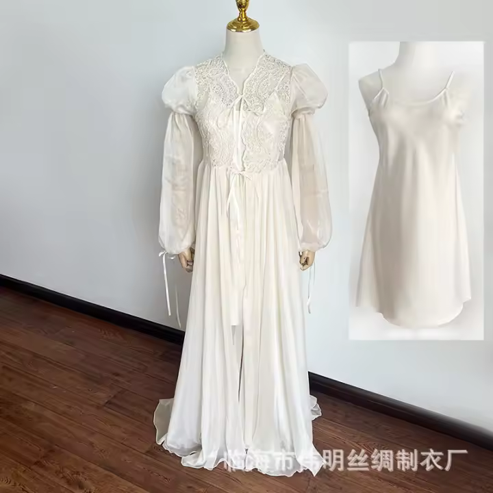 Camisón de cola de mañana ligero de celebridades de Internet, vestido largo de novia francesa, vestido de alta gama, Hada del pijama de boda - 1