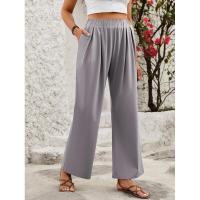 Pantalones sueltos y cómodos de pierna recta, pantalones de mujer con cintura elástica para - details 8