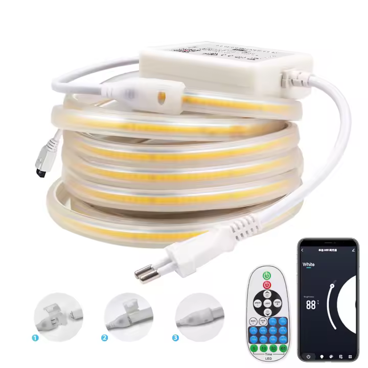 Tira de luces LED COB con control remoto, barra de Luz lineal COB, Flexible, impermeable, 220V, EU, 288LEDs/m, regulable, Tuya, WiFi - 1