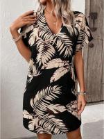 Vestido de una pieza de verano 2025 para mujer, manga tres cuartos con estampado tropical para niñas. - details 2