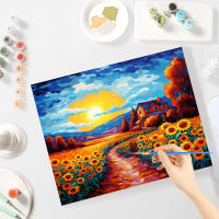 RUOPOTY Pintura al estilo abstracto con números Sunflowers y el sol paisaje imagen para adultos Decoración de pared DIY casa material lona - details 4