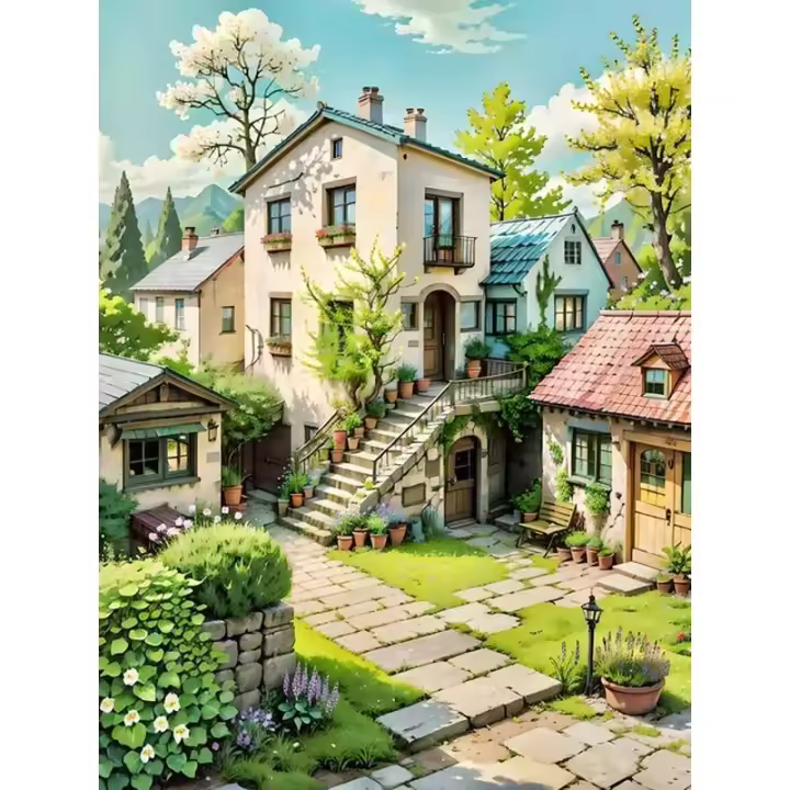 Ruopoty-pintura acrílica por número, imagen de paisaje de Anime por números, paisaje de Casa de pueblo, pintura en lienzo, decoración del hogar - 1