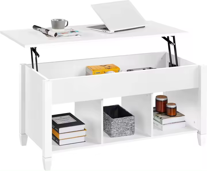 Mesa de Café Elegante y Ascendible con Cajón Estilo Moderno para Sala Patas de Madera Maciza - 1