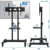 Soporte TV Pie Ruedas para Televisión de 32 43 50 55 65 75 80 Pulgadas - Tele Televisor Soportes Pie Inclinable - Soporte TV Suelo Altura Ajustable Movil 600x400mm 50 KG - details 3