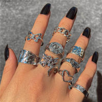 Conjunto de anillos de billar de póker de color plateado Vintage Punk para mujer Anillos de corazón gótico Hip Hop Y2k joyería de regalo masculina de moda coreana - details 6