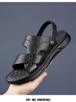Sandalias de piel de vaca de capa superior nuevas 2025, zapatos de playa transpirables para hombre, zapatos casuales de suela suave para papás de mediana edad y mayores. - details 1