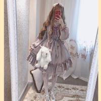 Lolita Alicia en el país de las Maravillas para mujer con volantes y mangas largas vestido Haruku japonés traje de muñeca de tela de algodón - details 6