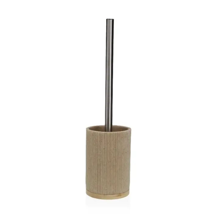 Escobillero Avalon Resina Beige Surcos Verticales y Madera Bambú Creta (10dx37 cm) - 1