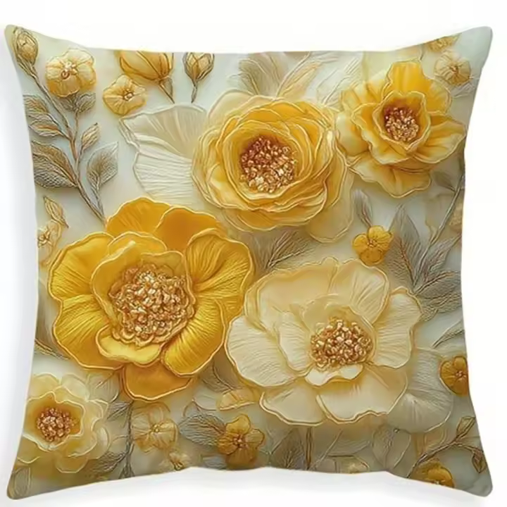 Funda de Almohada de Dragón de Libélula de Flor Dorada Material de Poliéster para Decoración del Hogar - 1
