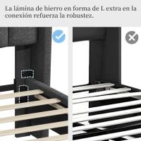 Cama Doble Tapizada 140 x 200cm Estructura de Madera y Metal Moderno Ideal para Adultos 2 Personas - details 39