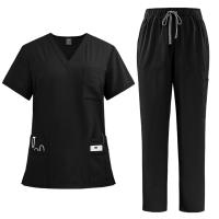 Uniforme de enfermera de color sólido para mujer, traje de pantalones de manga corta con cuello en V de tela de secado rápido, uniforme de enfermería con múltiples bolsillos - details 5
