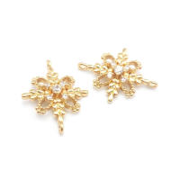 Abalorios de latón y circonita de Color dorado de 18K con 2 agujeros, abalorios de conexión de copos de nieve y flores, accesorios para pendientes para hacer joyas Diy de alta calidad - details 4