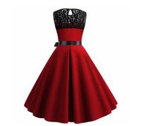 Lace patchwork summer women a line elegant vintage party dress with belt - details 16
