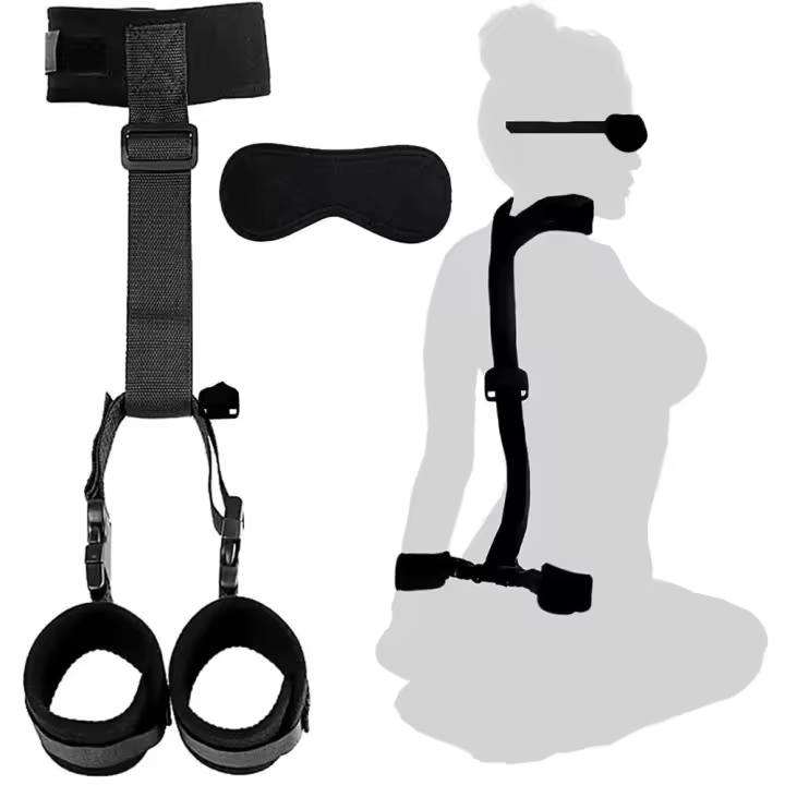 Juego de Lazos de BDSM Leten Collar de Pulsera de Cadena Trasera Ajustable con Blindfold y Manos Atadas - 1