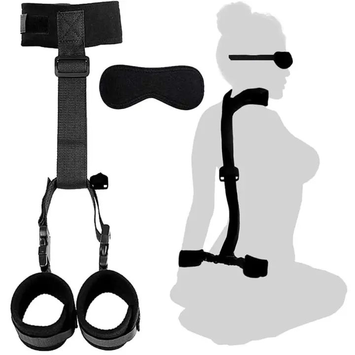Juego de Lazos de BDSM Leten Collar de Pulsera de Cadena Trasera Ajustable con Blindfold y Manos Atadas - 1