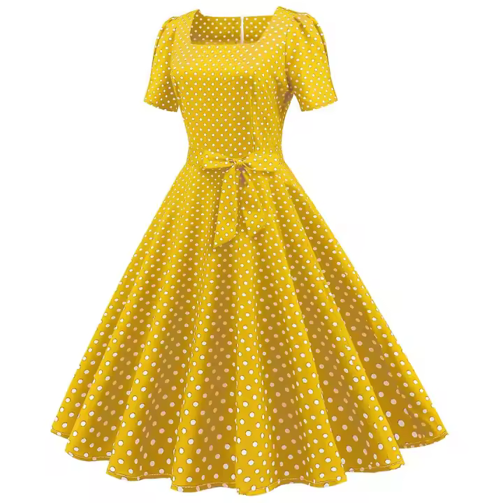 Vestido medieval vintage con estampado de lunares para mujer - BSSM - 1