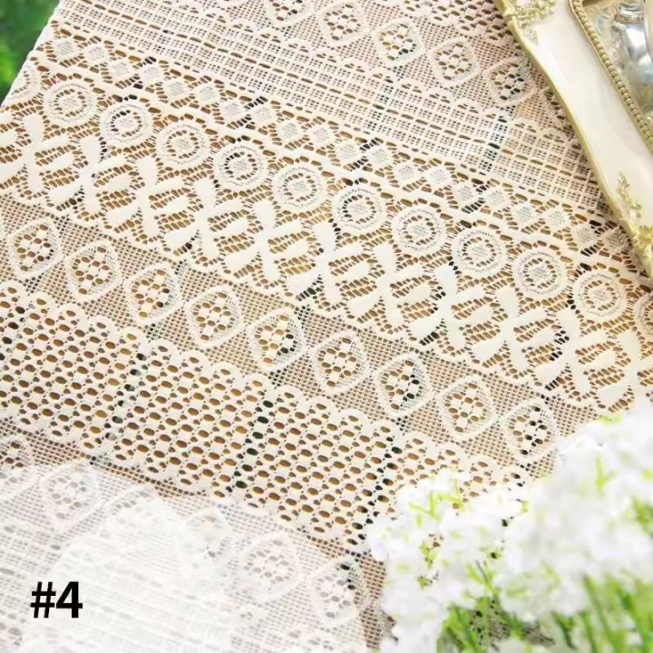 Mantel rectangular bordado ahuecado Ence beige francés, mantel para banquete de boda, 탁 - 1