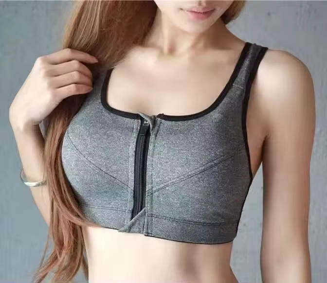 Sujetador deportivo de cuatro capas que absorbe el sudor, de alta resistencia, sin anillo de acero, cremallera frontal, con correa para el hombro - 1