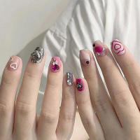 Uñas falsas dulces con decoración estereoscópica del corazón Material respetuoso del medio ambiente y seguro para Nail Art Experi - details 4