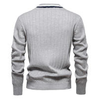 Suéter de manga larga con cuello en V para hombre, chaqueta de punto acanalada de color en contraste de moda - details 7