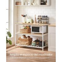 encimera Grande, Estante de microondas de 3 Niveles, Marco de Acero, 60 x 120 x 90 cm, Moderno, fácil instalación, Roble Blanco KKI001W09 - details 3