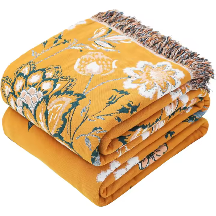 Manta bohemia grande de algodón orgánico Suave, de doble cara, ideal para sofás, sillones y colchones Amarillo - 1