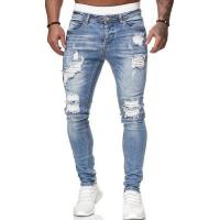 Jeans ajustados azules para hombre Stretch Destroyed Ripped Skinny Jeans Side Striped Denim Pantalones - details 2